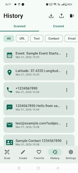 QR Scanner history